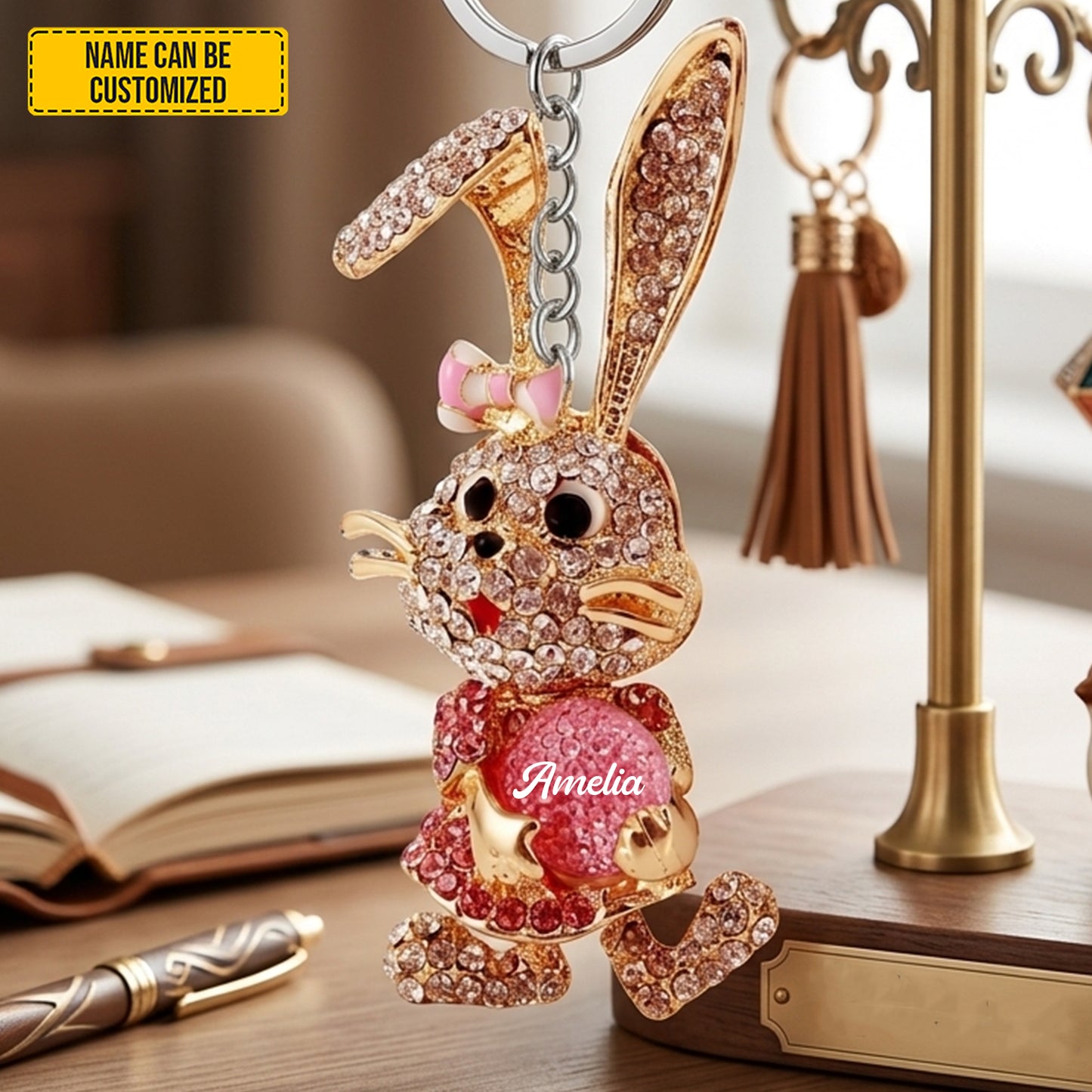 Personalized Sparkle Bunny Keychain
