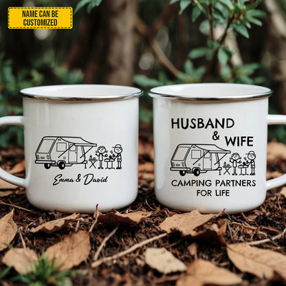 Husband And Wife, Camping Partner Mug- Personalized Couple Enamel Mug