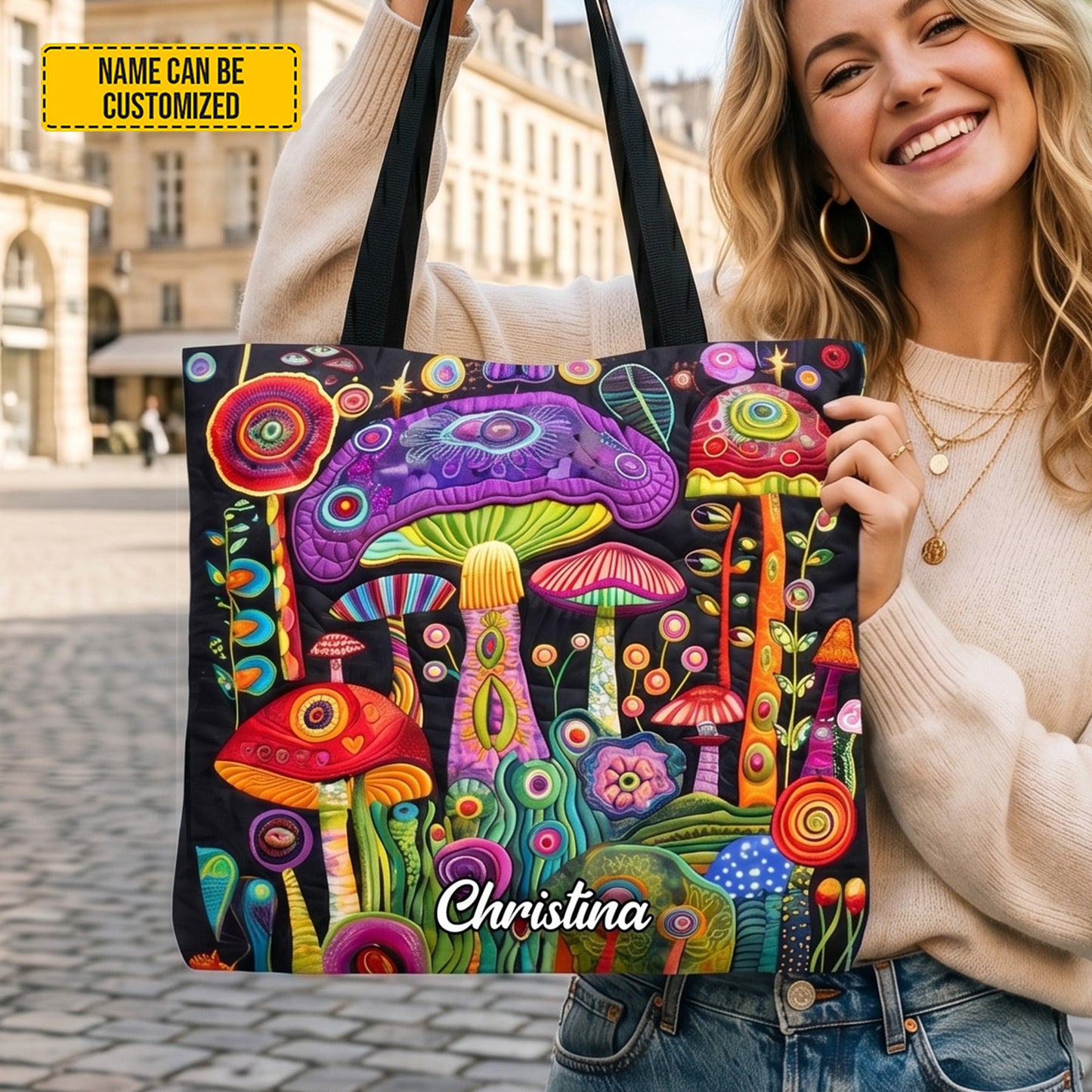 Personalized Psychedelic Mushroom Tote Bag