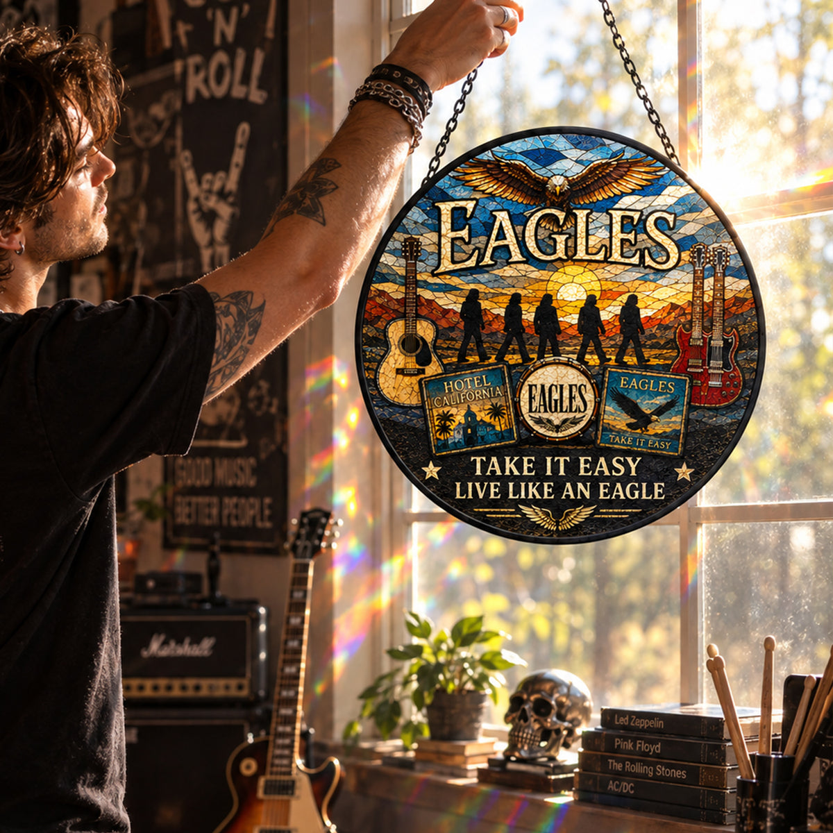 Eagles Take It Easy Stained Glass Suncatcher