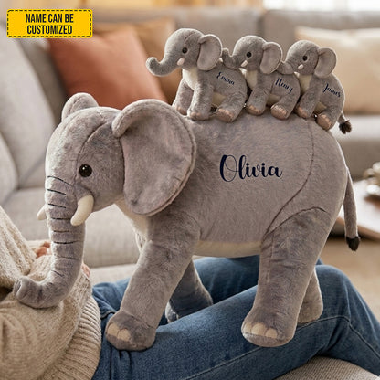 Mom Elephant With Little Kids - Personalized Shaped Pillow