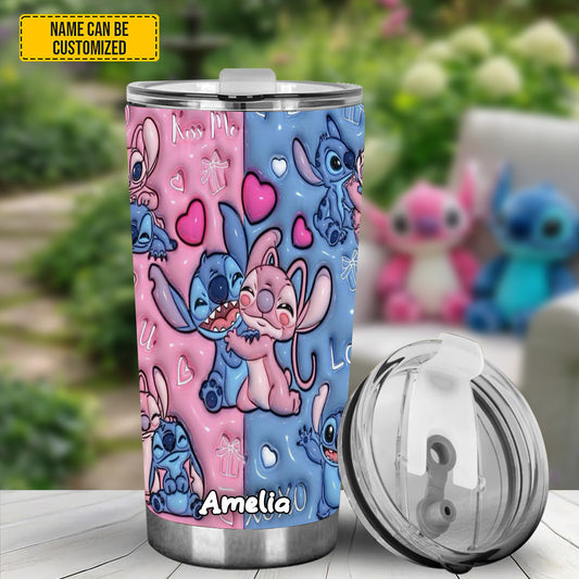 Cute Couple Pink & Blue - Personalized Couple Tumbler