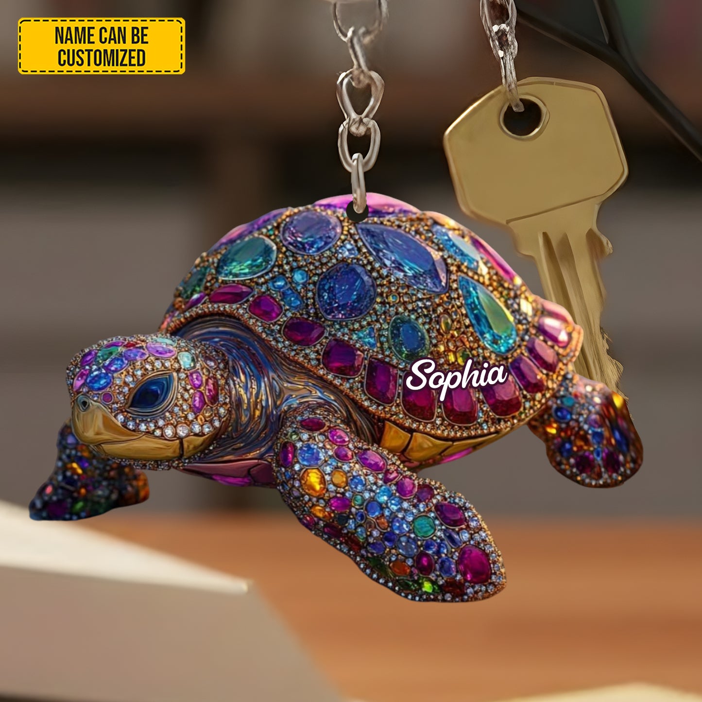 Personalized Sea Turtle Jewel Keychain