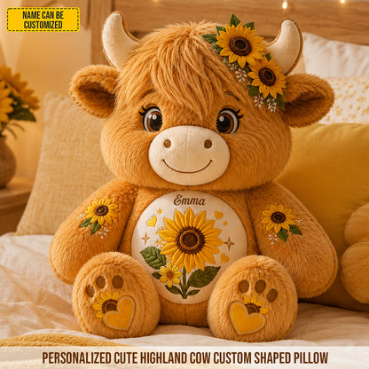 Personalized Highland Cow With Sunflowers Pillow