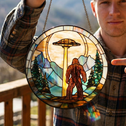 Bigfoot UFO Stain Glass Suncatcher