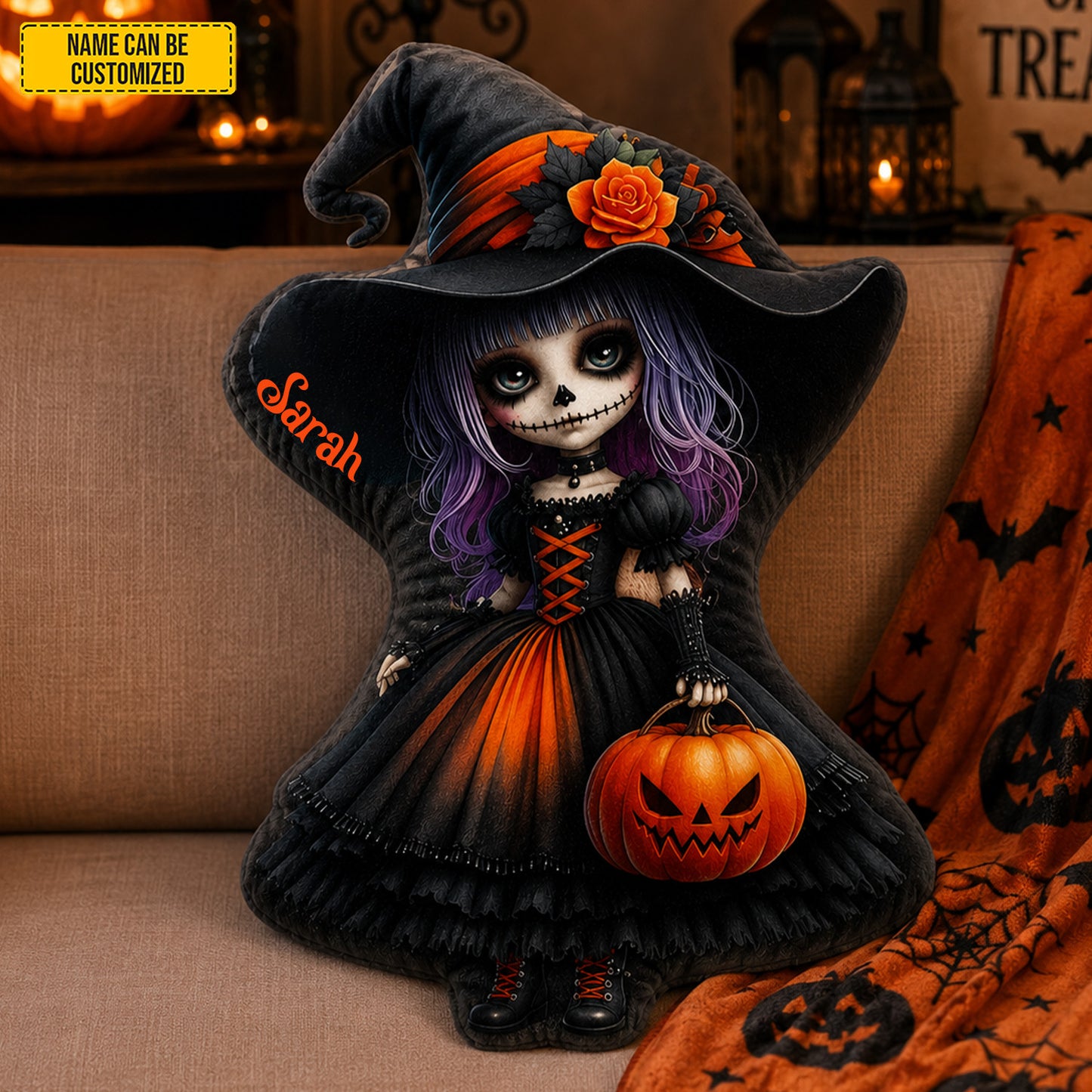Personalized Gothic Witch Halloween Shape Pillow