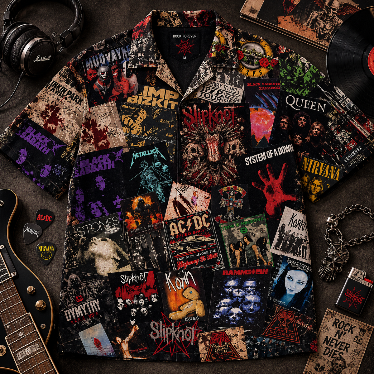 Nu Metal & Rock Legends Collage Hawaiian Shirt – Vintage Rock Shirt, Heavy Metal Music Fan Gift