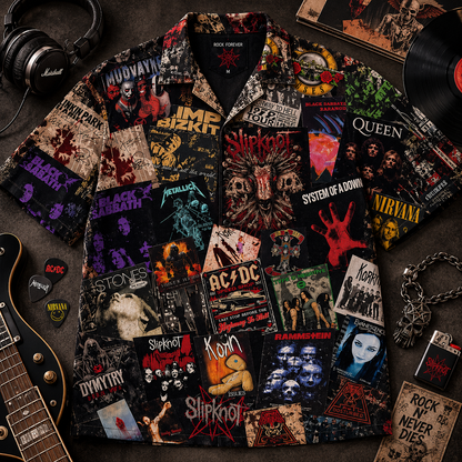 Nu Metal & Rock Legends Collage Hawaiian Shirt – Vintage Rock Shirt, Heavy Metal Music Fan Gift
