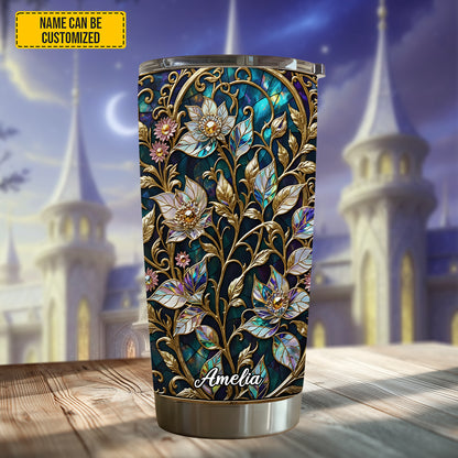 Personalized Waxflower & Celestial Quartz Stained Stained Glass Tumbler