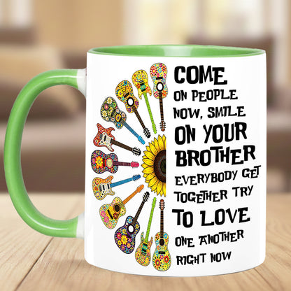 Come Together In Love – Hippie Guitar Sunflower Accent Mug