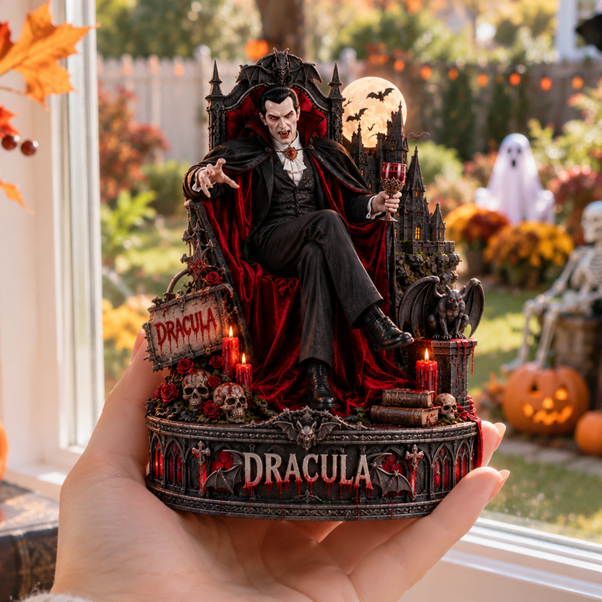 Dracula Gothic Vampire Wooden Block - Collectible Table Decor