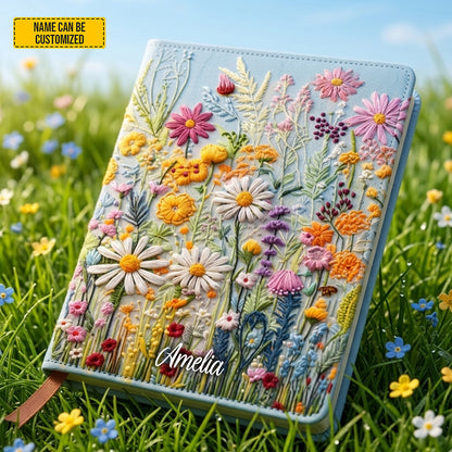 Personalized Floral Leather Journal