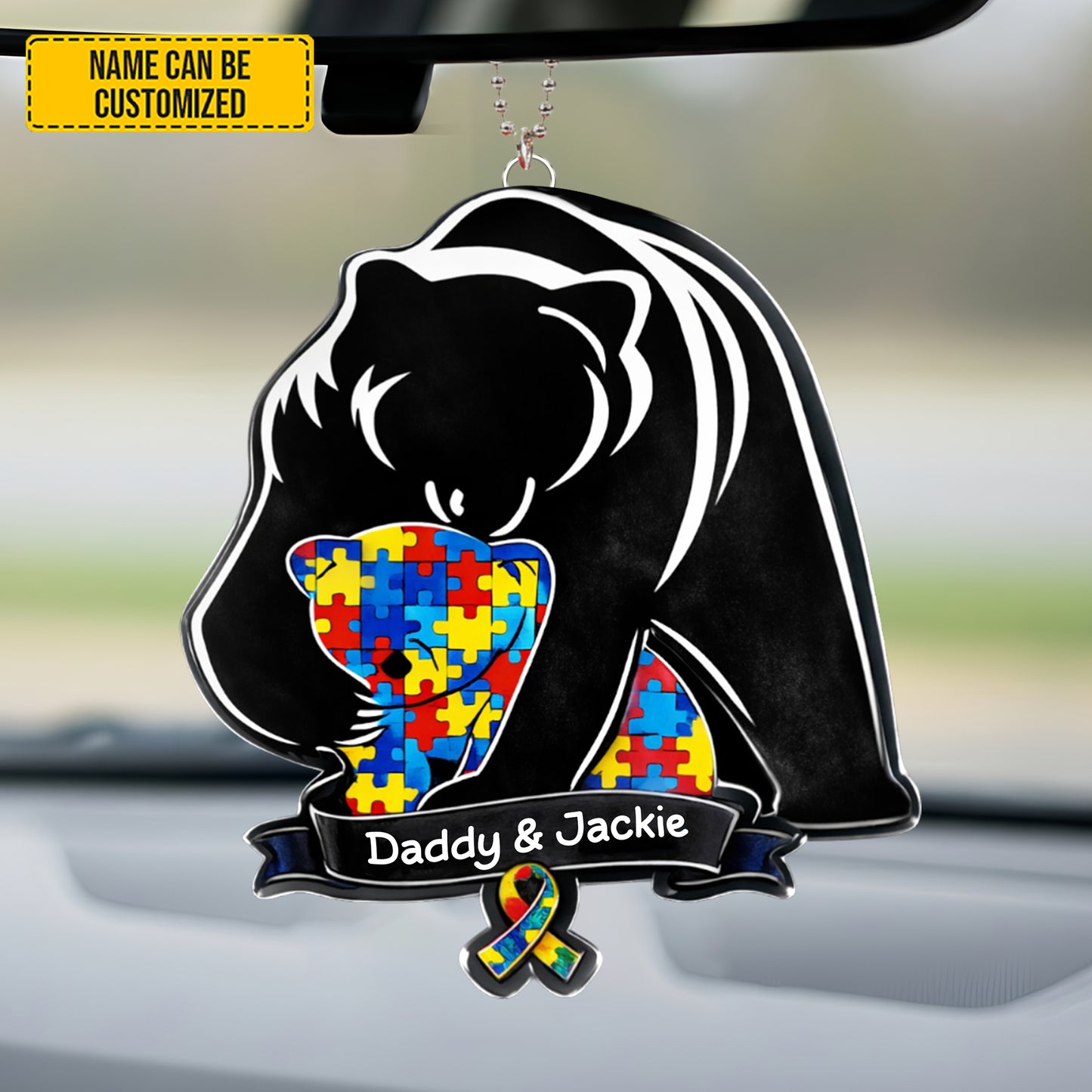 Personalized Autism Bear Mom Car Ornament