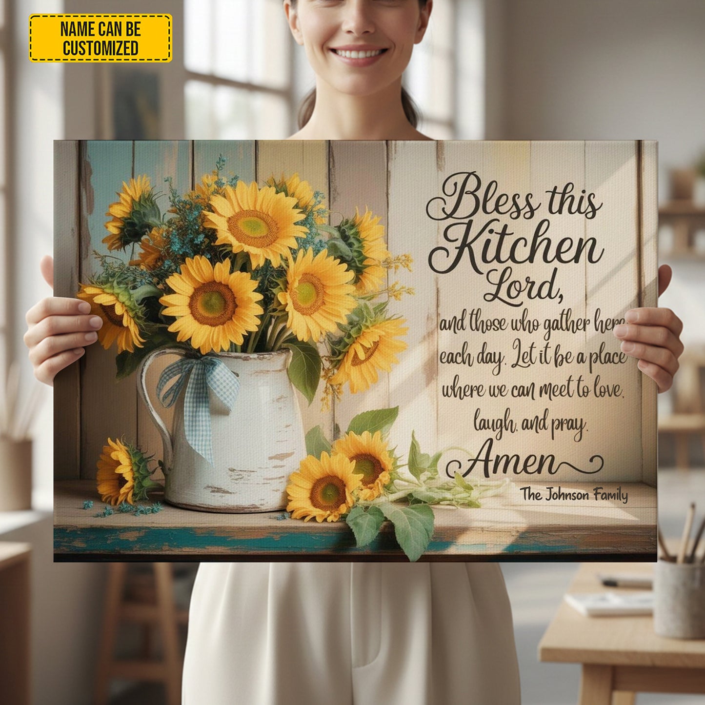 Personalized Sunflower Mom Kitchen Poster Canvas