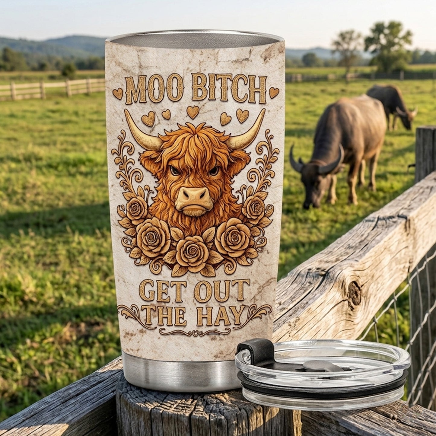 Get Out The Hay - Personalized Highland Cow Tumbler
