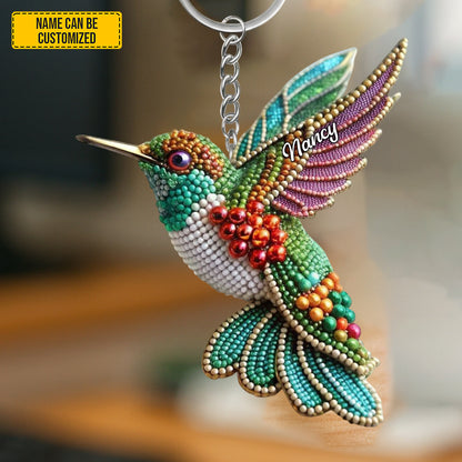 Personalized Colorful Sparkle Hummingbird Keychain