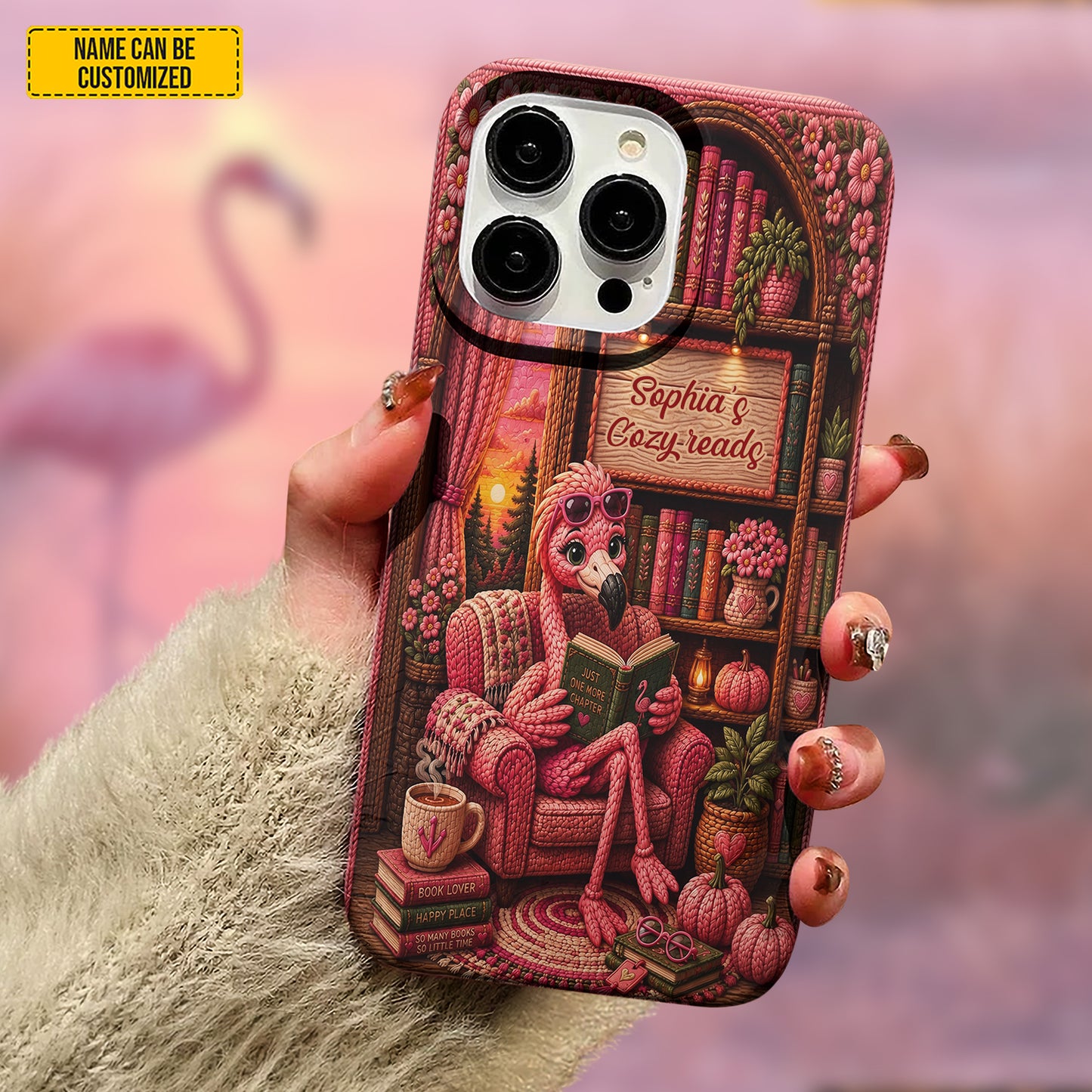 Cozy Reads Flamingo – Personalized Phone Case