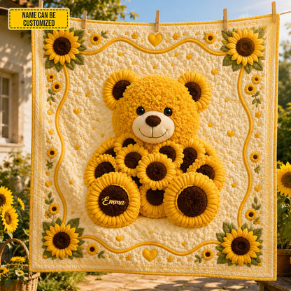 Personalized Cute Sunflower Bear Blanket