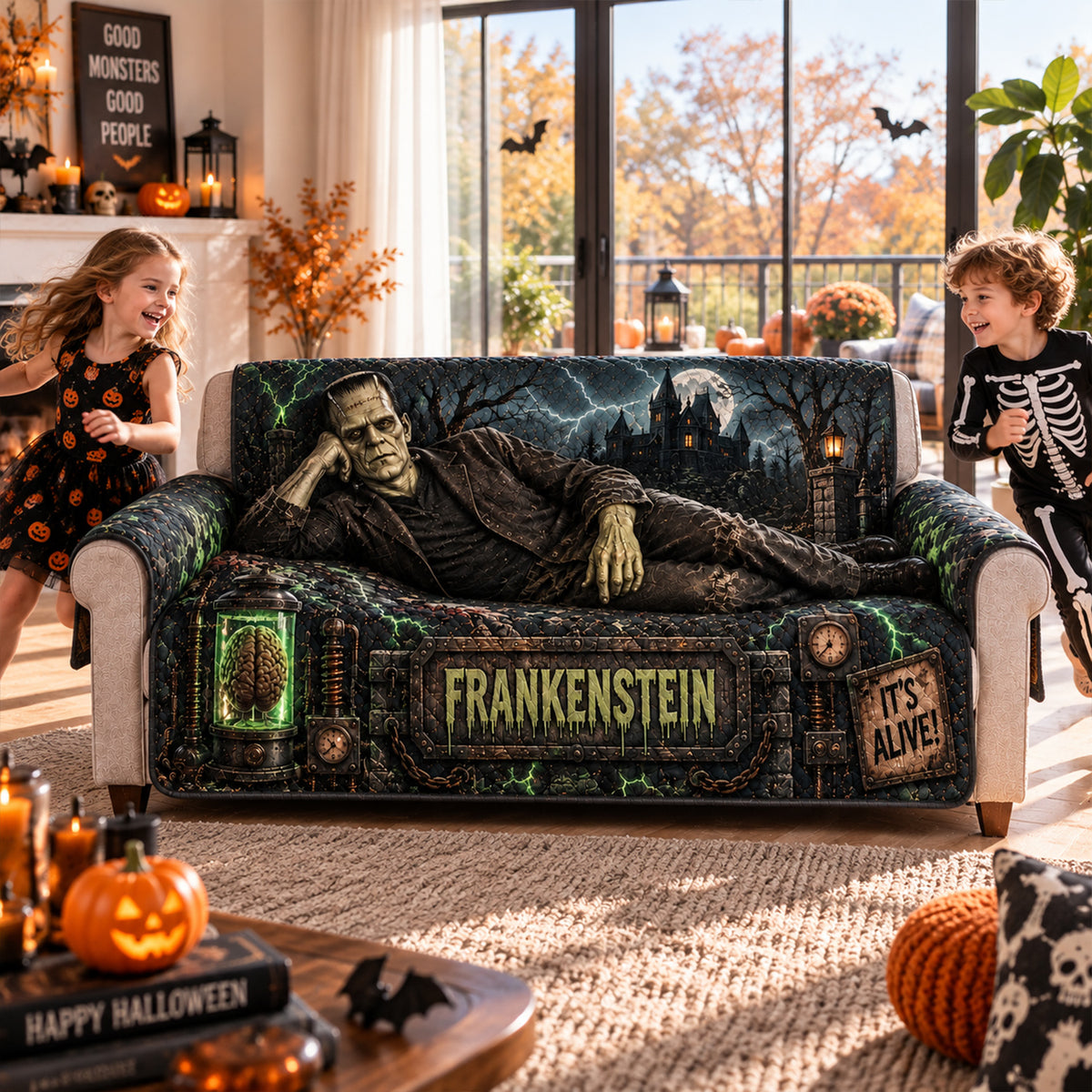 Frankenstein Horror Sofa Cover – Halloween Horror Quilted Home Decor