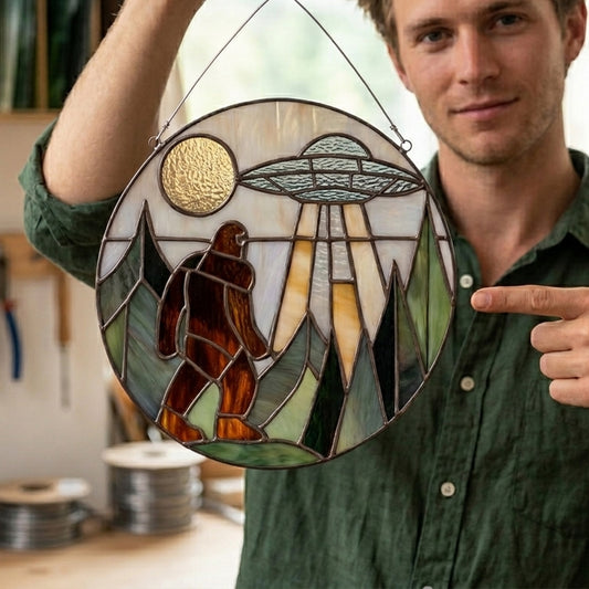 Bigfoot UFO Stain Glass Suncatcher