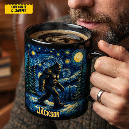 Starry Night Bigfoot - Personalized Bigfoot Black Mug