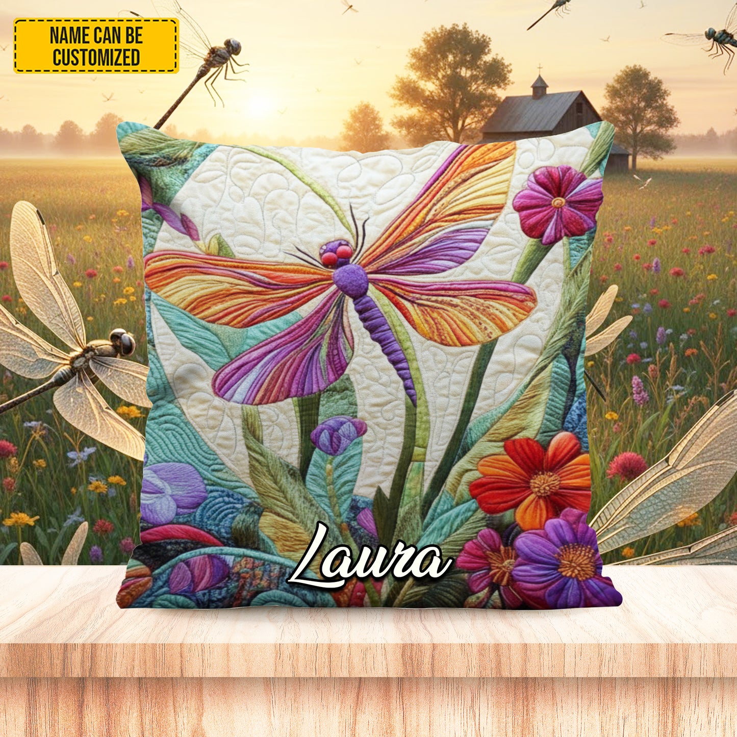Personalized Colorful Dragonfly Pillow