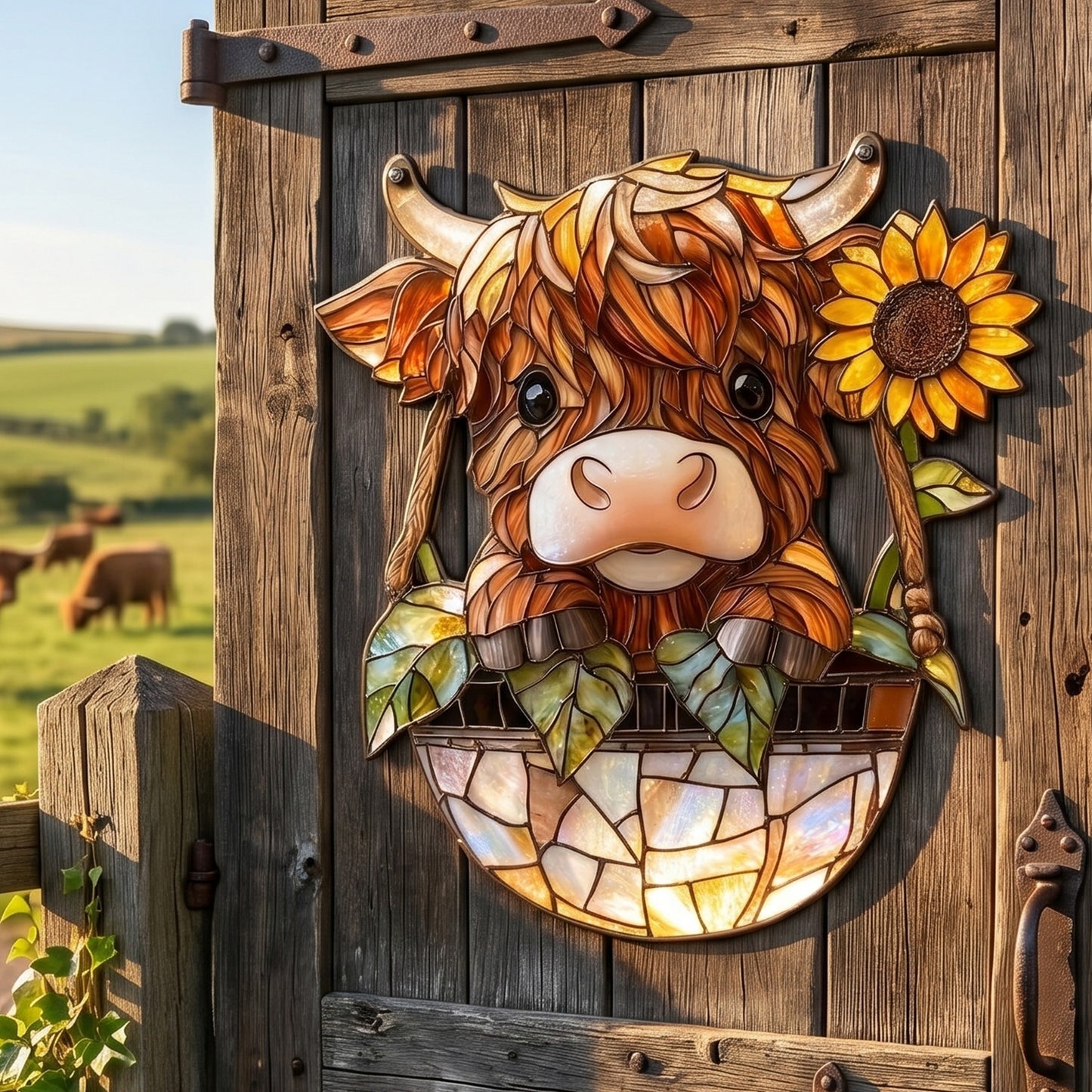 Highland Cow Sunflower Metal Sign - Gift For Farm Decor