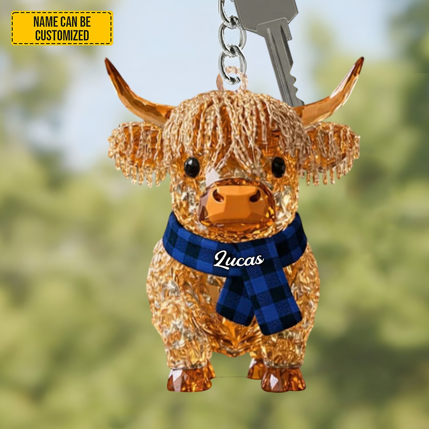 Personalized Sparkle Highland Cow Keychain