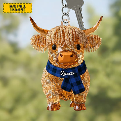 Personalized Sparkle Highland Cow Keychain