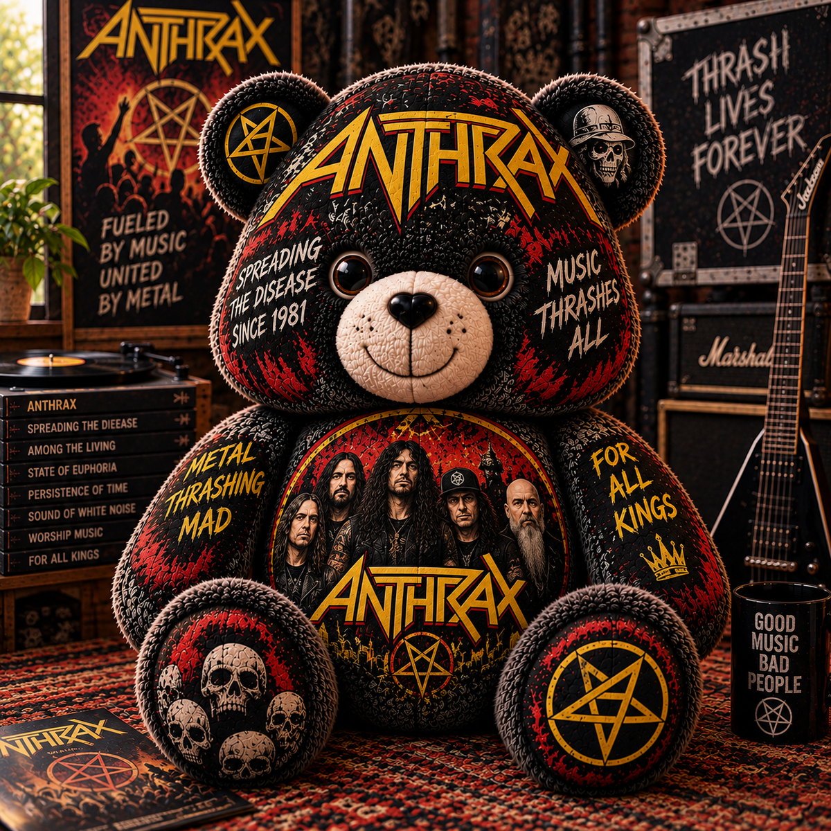 Anthrax Bear Custom Shaped Pillow – Thrash Metal Music Fan Gift