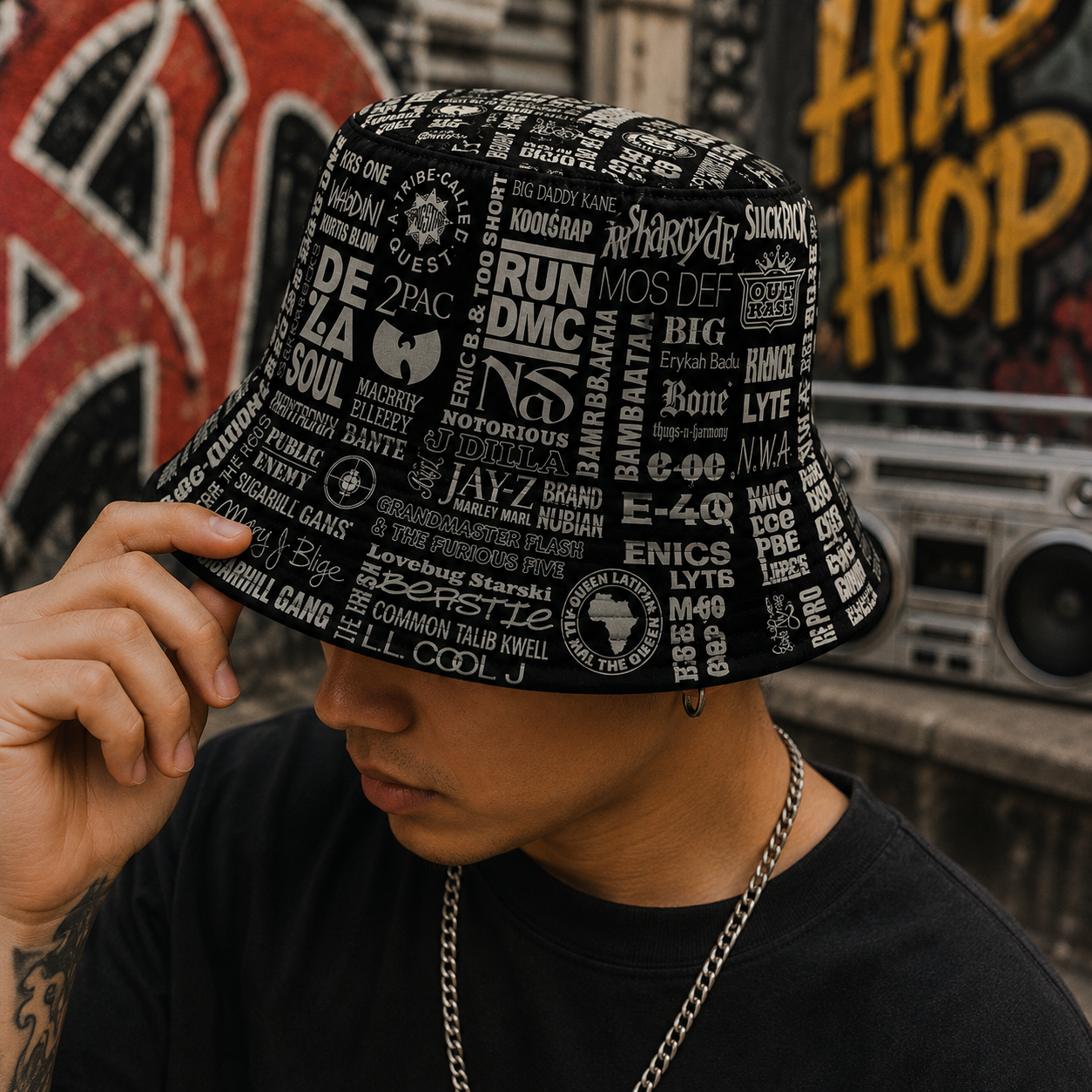 Classic Golden 80’s & 90’s Hip Hop All Over  Bucket Hat Version 2