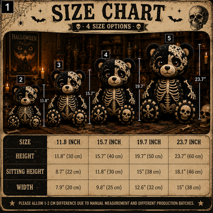 Skeleton Bear Custom Shaped Pillow – Gothic Halloween Gift for Skull, Skeleton & Spooky Season Lovers