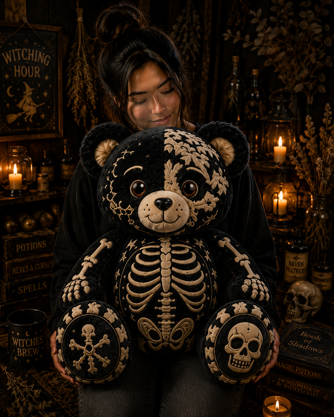 Skeleton Bear Custom Shaped Pillow – Gothic Halloween Gift for Skull, Skeleton & Spooky Season Lovers