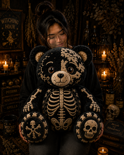 Skeleton Bear Custom Shaped Pillow – Gothic Halloween Gift for Skull, Skeleton & Spooky Season Lovers
