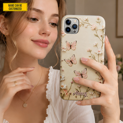 Blush Butterfly Garden – Personalized Floral Phone Case