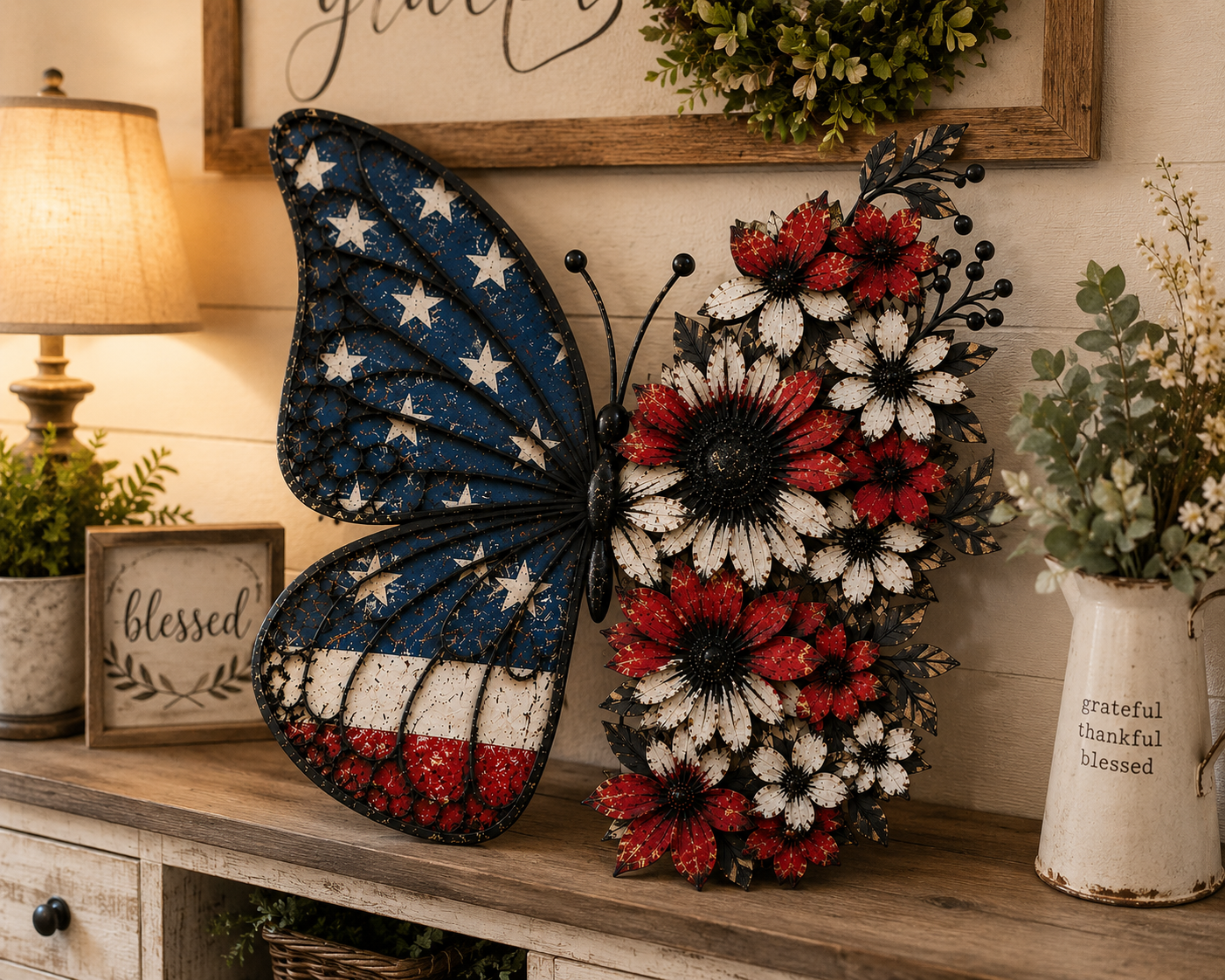 Patriotic Butterfly Metal Sign - Gift For Home Decor