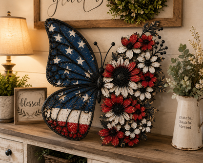 Patriotic Butterfly Metal Sign - Gift For Home Decor