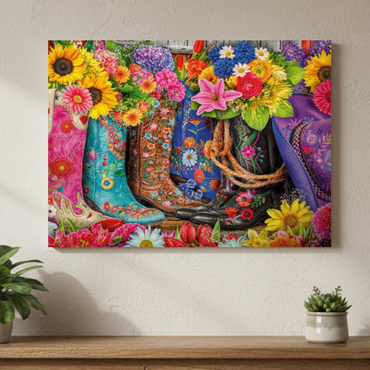 Western Floral Boots Wall Art Canvas