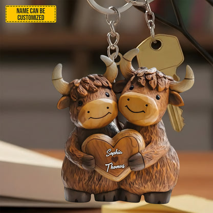 Personalized Couple Highland Cow Keychain