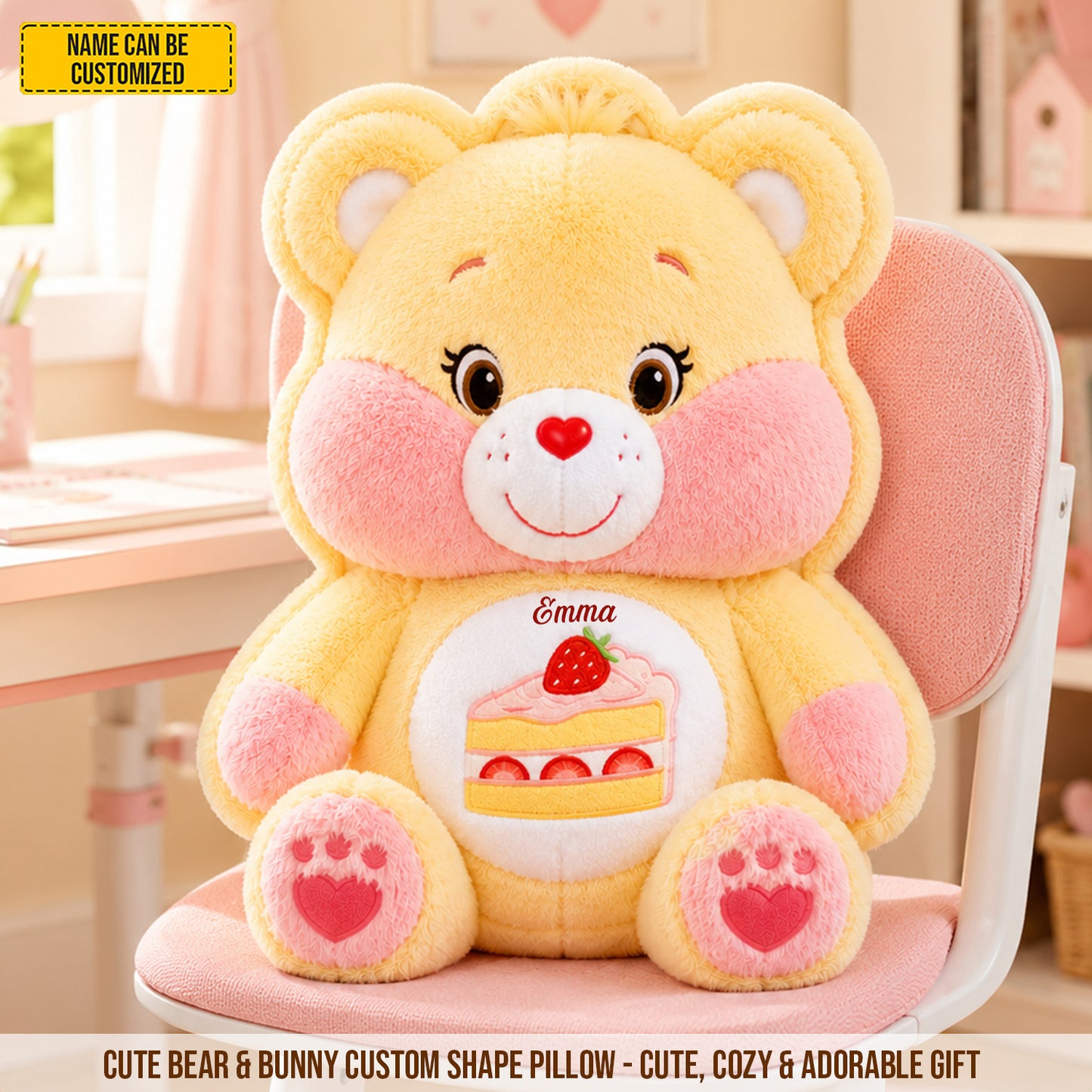 Personalized Cute Bear & Bunny Custom Shaped Pillow