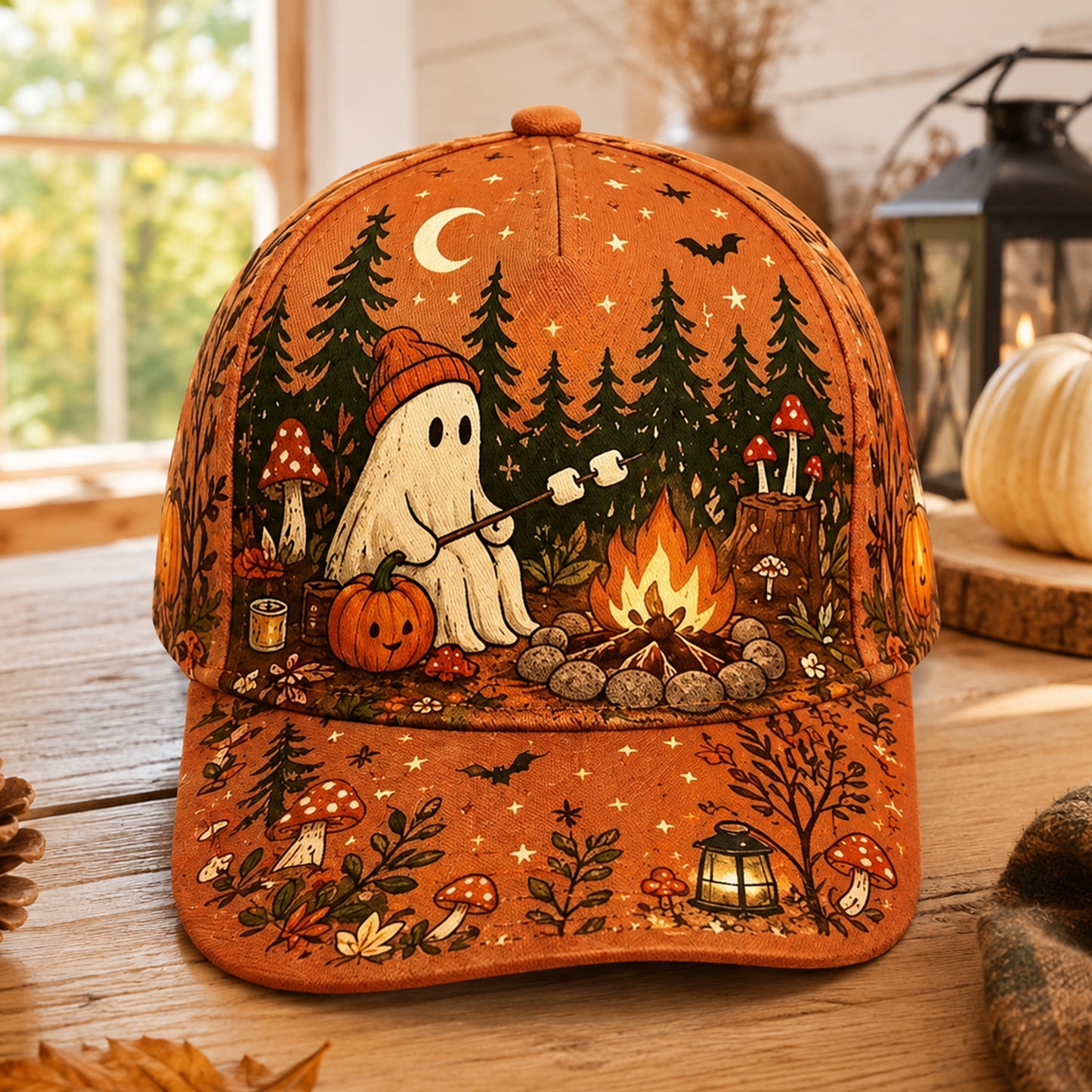 Cozy Ghost Campfire – Halloween Cap