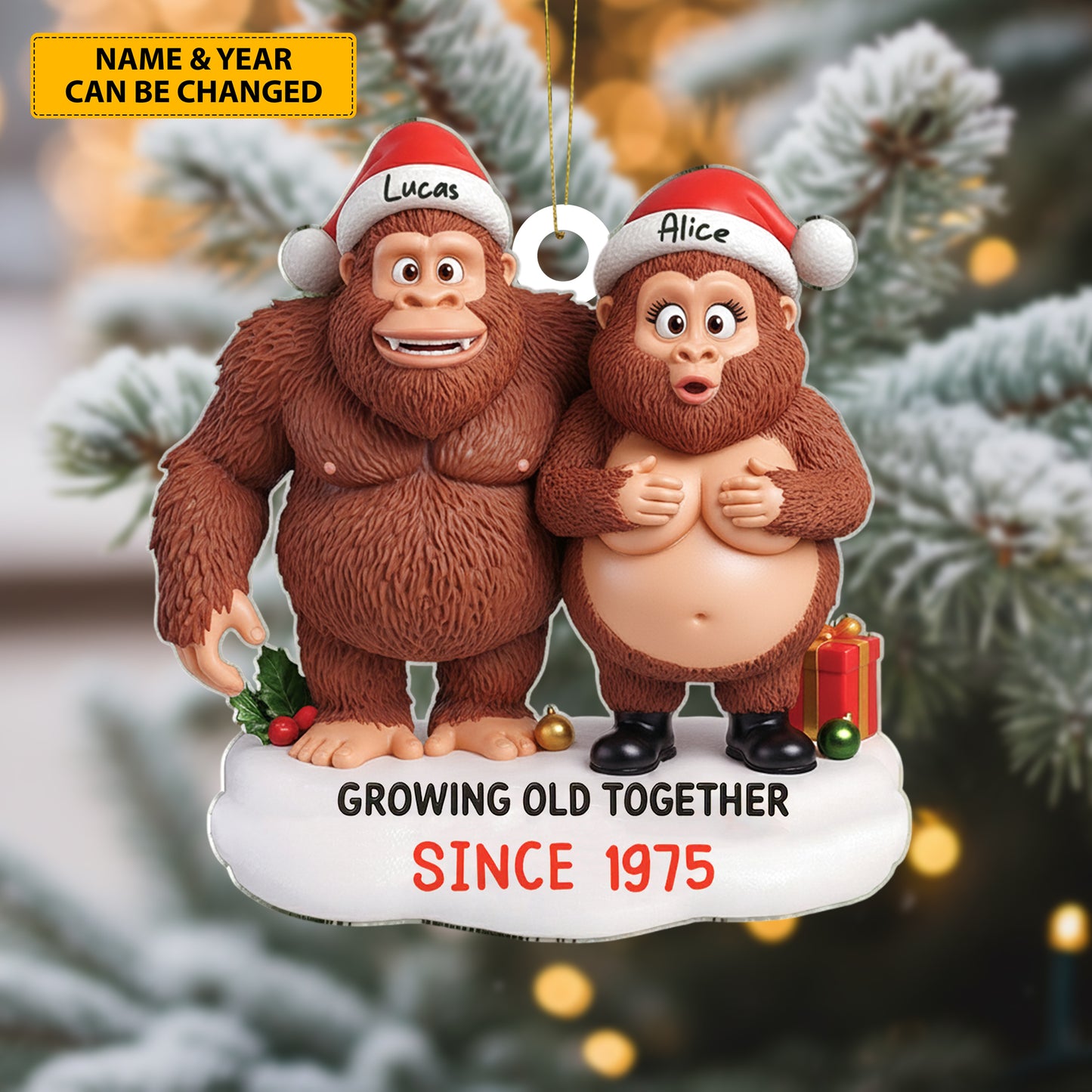 Growing Old in the Wild – Personalized Bigfoot Couple Ornament