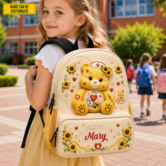 Personalized Nurse Bear Sunflower Kids Backpack