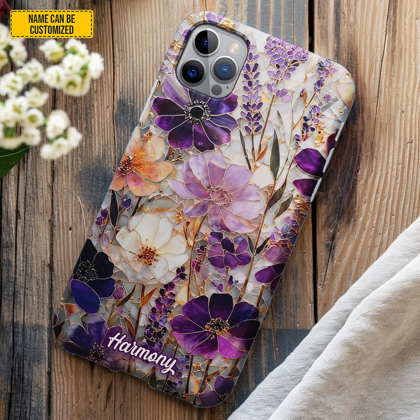 Personalized Floral Stained Glass Phone Case