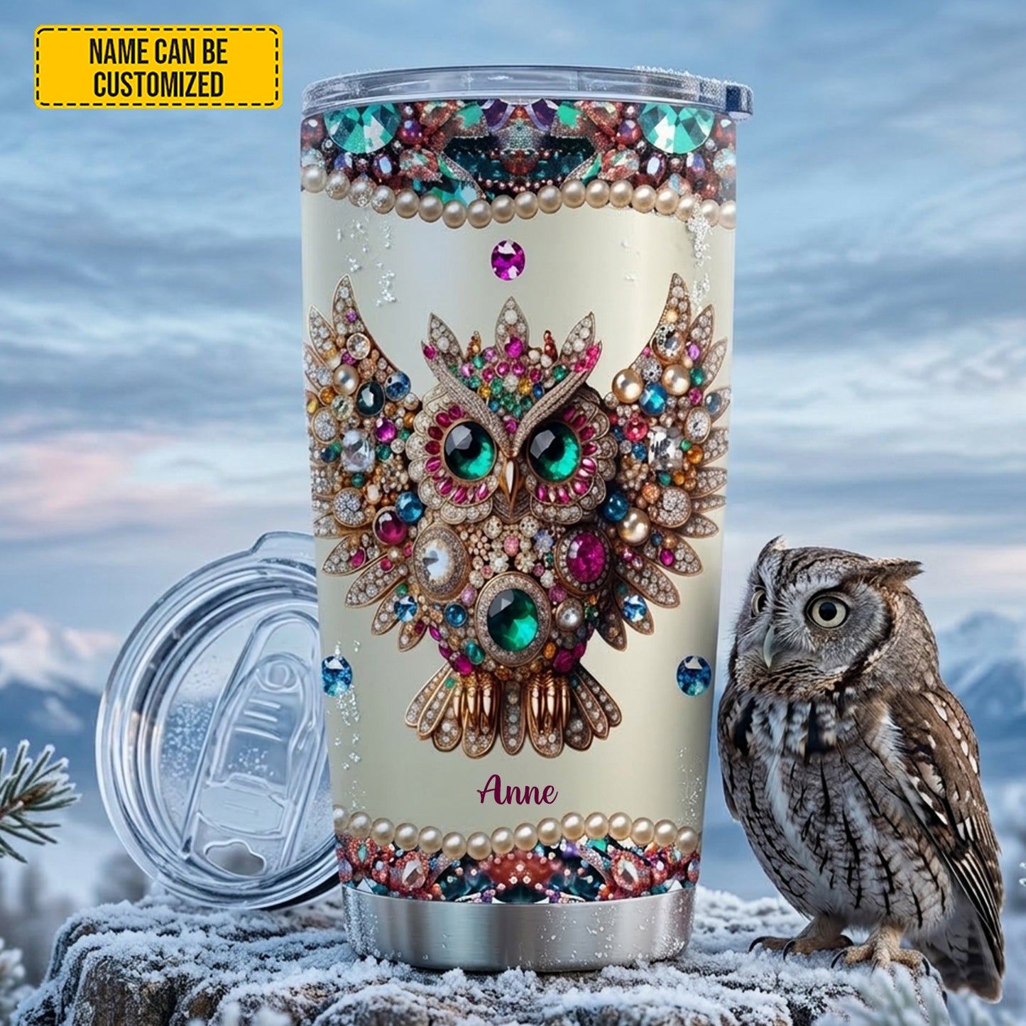 Personalized Sparkle Owl Stainless Steel Tumbler