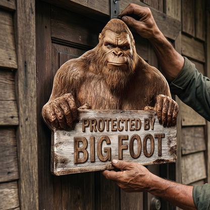 Protected By Bigfoot Wooden Sign