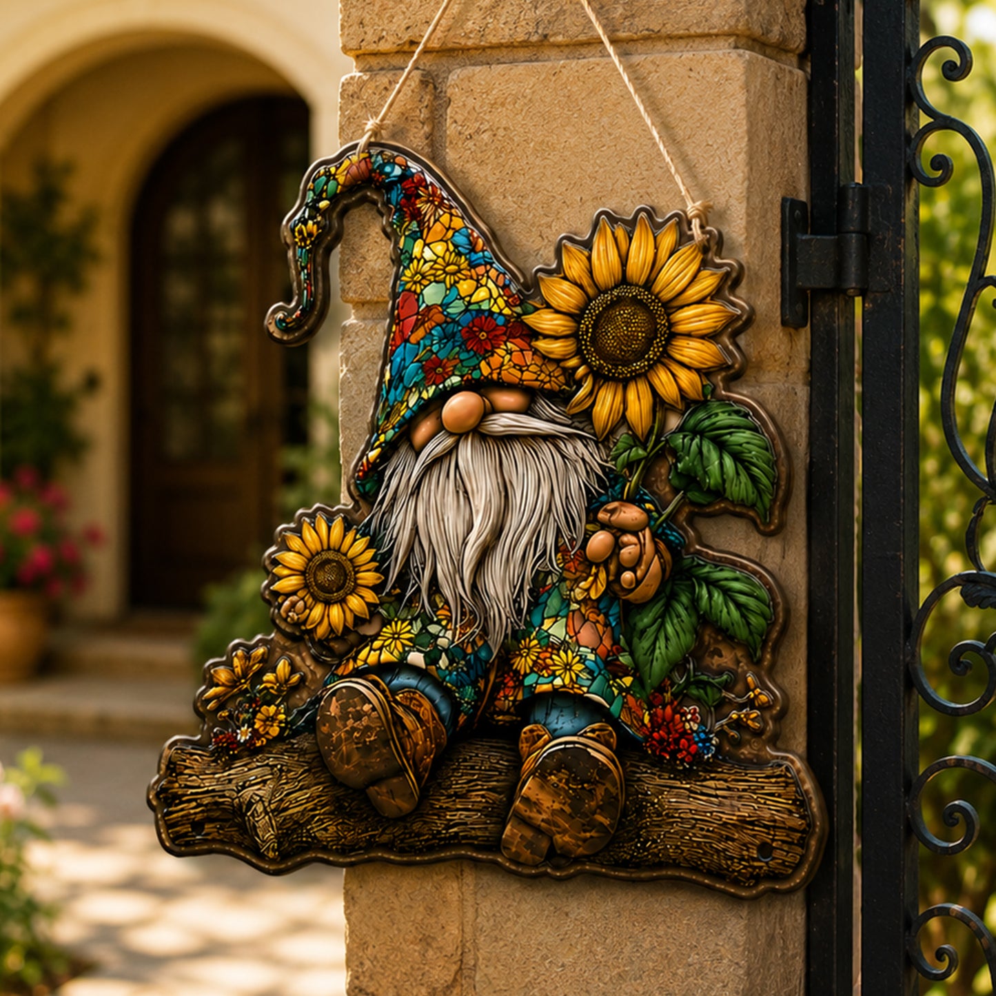 Sunflower Gnome Metal Sign - Gift For Home Decor