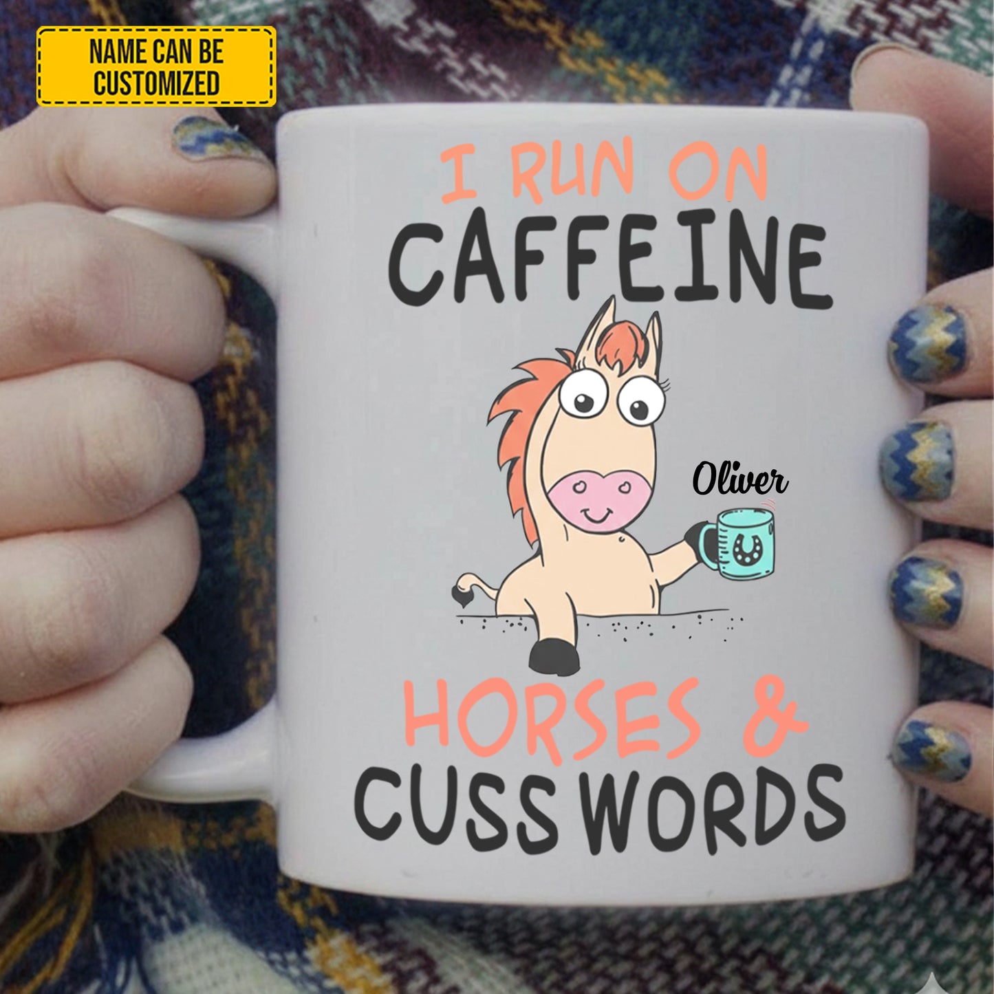 I Run On Caffeine - Personalized Horse White Mug