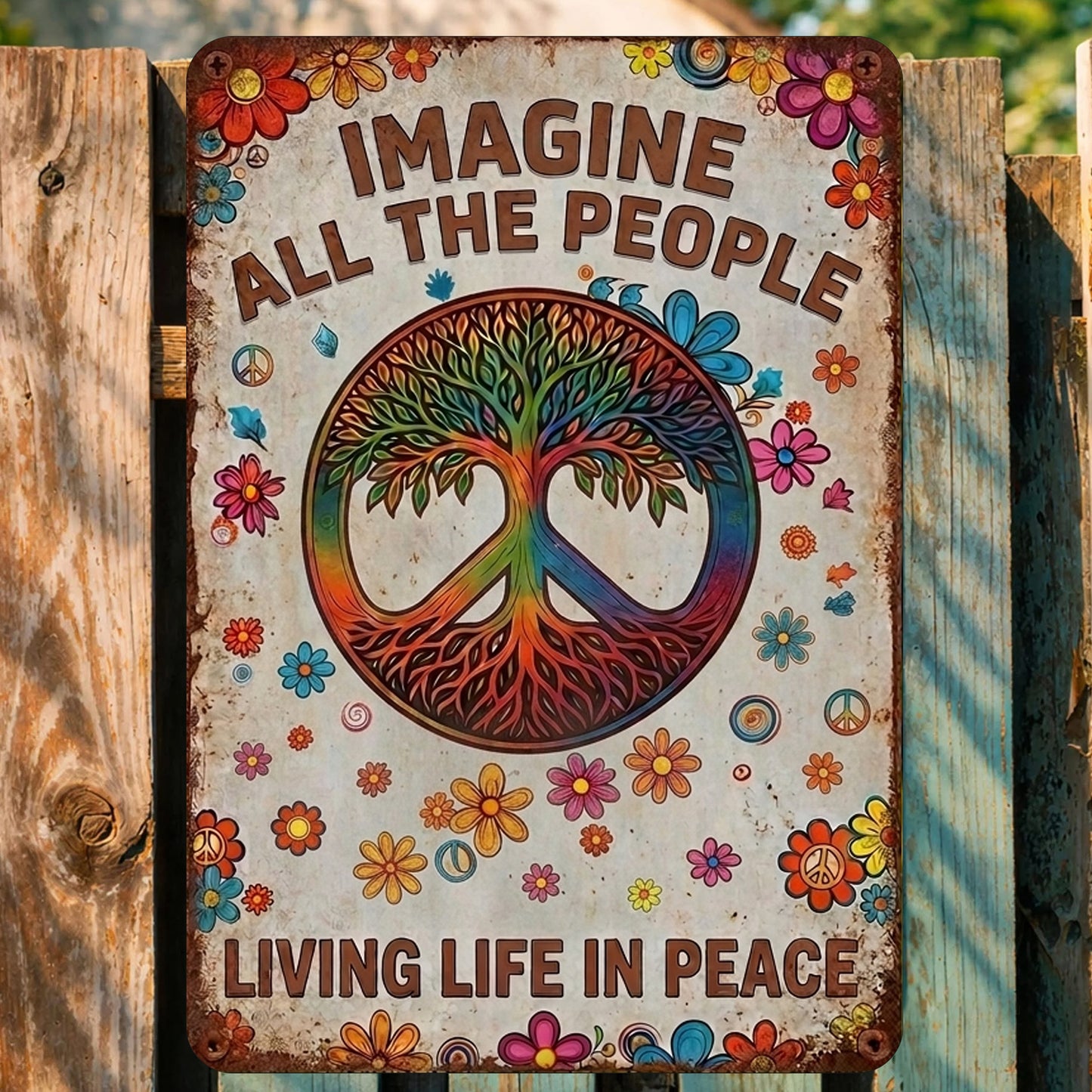 Imagine All The People Living Life In Peace - Hippie Metal Sign Version 6