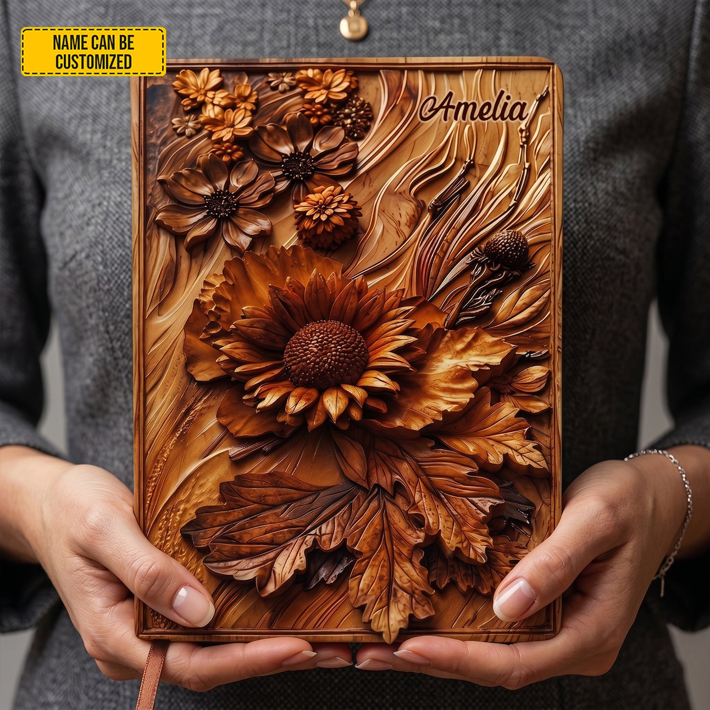 Personalized Embossed-Style Floral Leather Journal